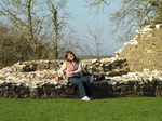 SX17253 Jenni sitting in the sun preparing lunch at Llawhaden Castle.jpg